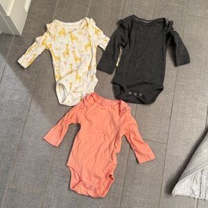 Set of Three Baby Long Sleeve Bodysuits 3-6M